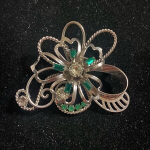 Sterling Silver and Green Floral Brooch